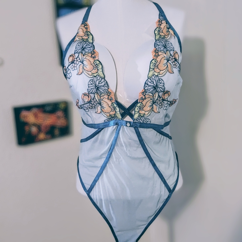 Sheer Bodysuit with Floral Embroidery